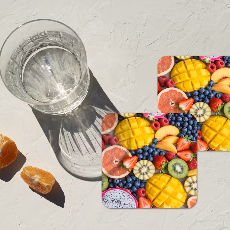 Fruit - Versneden - Kleurrijk - Eten - Gezond onderzetter kurk middel -sfeer4