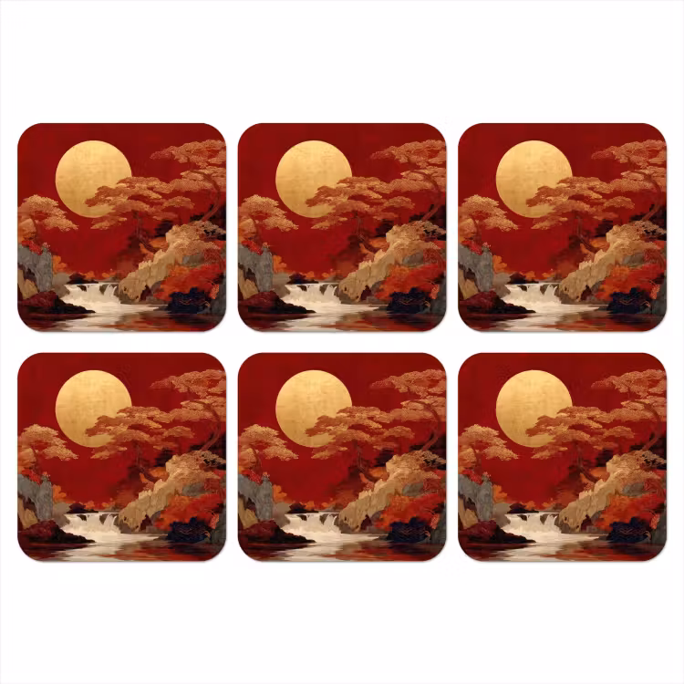 Volle maan - Landschap - Waterval onderzetter kurk middel -3d