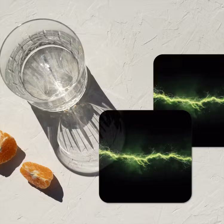 Gaming - Elektriciteit - Lijn - Vonken - Groen onderzetter kurk middel -sfeer4