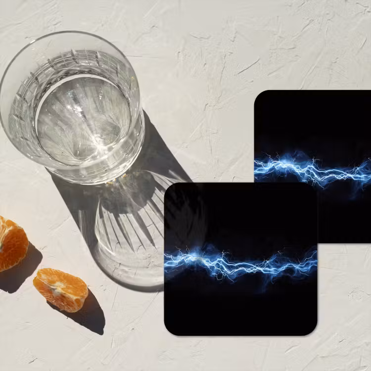 Gaming - Bliksemflits - Blauw - Energie onderzetter kurk middel -sfeer4