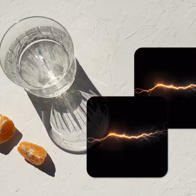 Gaming - Oranje - Bliksemflits - Licht onderzetter kurk middel -sfeer4
