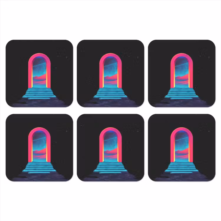 Poortje - Landschap - Sterrenhemel - Roze onderzetter kurk middel -3d