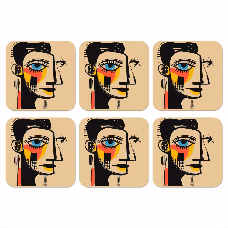 Geometrisch - Felle kleuren - Kubistische stijl onderzetter kurk middel -3d