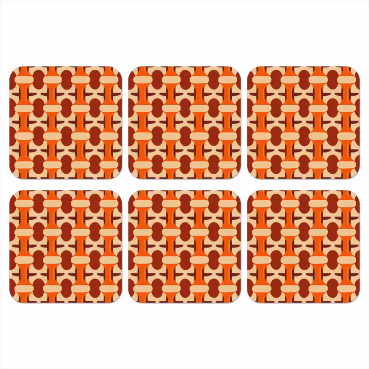 Geometrisch - Retro - Oranje onderzetter kurk middel 366 -3d