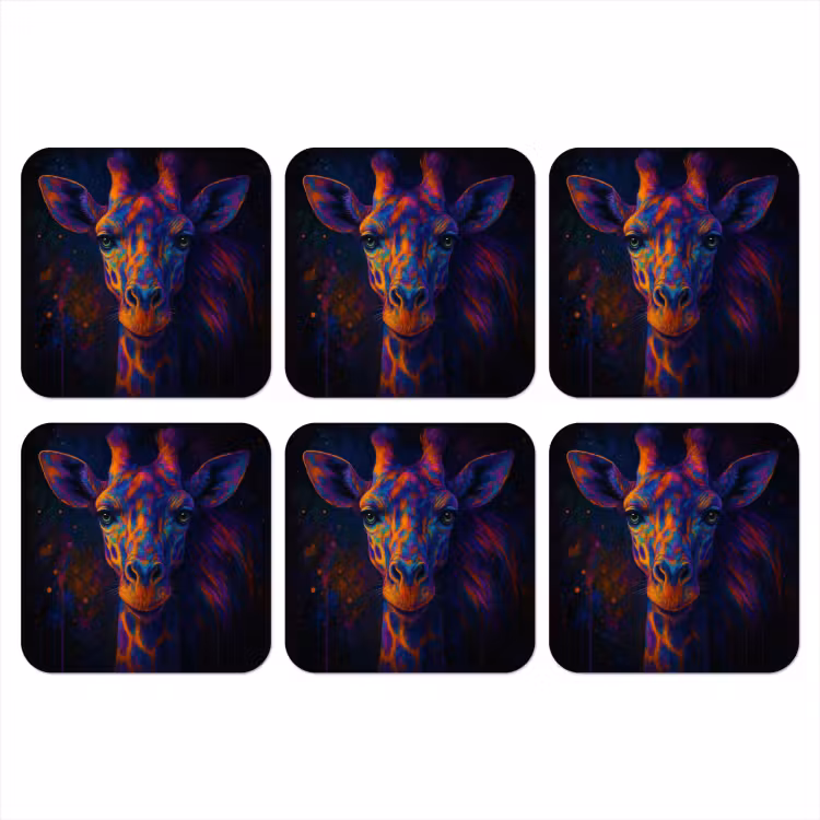 Giraffe - Gekleurd - Verfspatten onderzetter kurk middel -3d