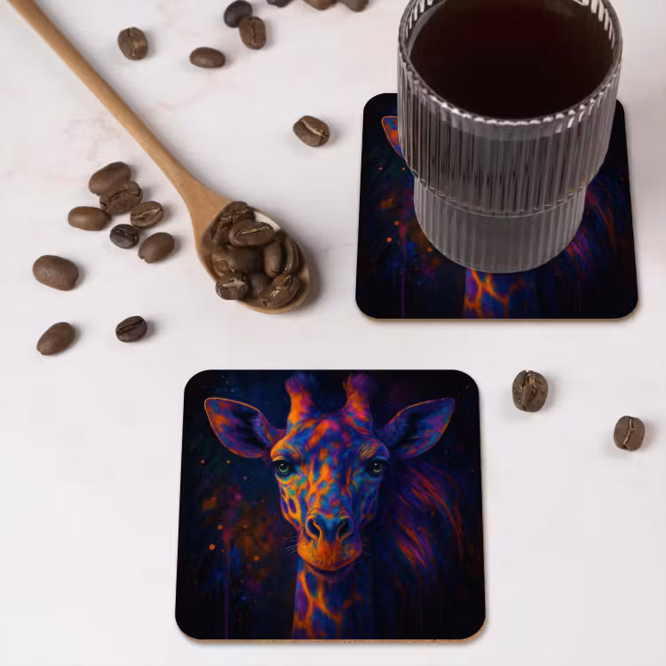 Giraffe - Gekleurd - Verfspatten onderzetter kurk middel -sfeer2
