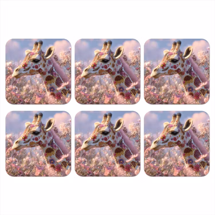 Giraffe - Bloemen - Roze onderzetter kurk middel -3d
