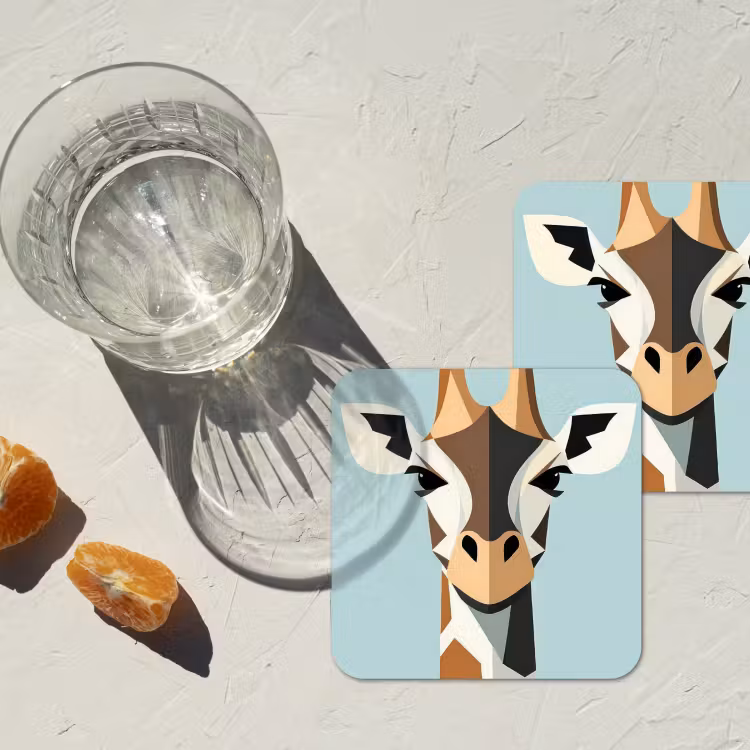 Giraffe - Illustratie - Bruin - Minimalistisch onderzetter kurk middel -sfeer4