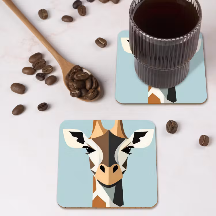 Giraffe - Illustratie - Bruin - Minimalistisch onderzetter kurk middel -sfeer2