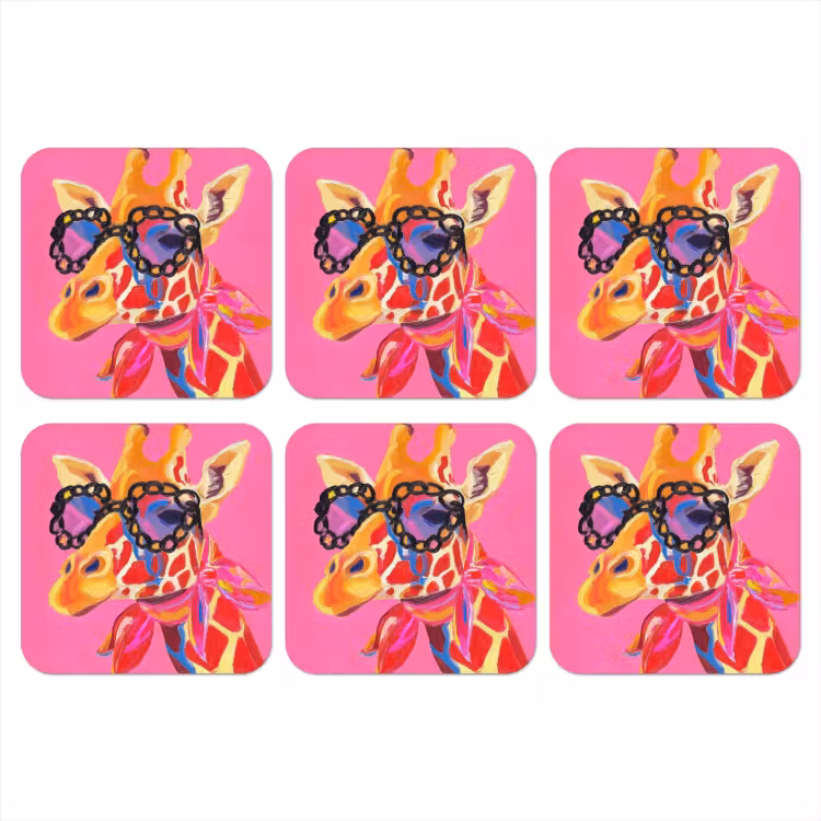 Giraf - Roze - Bril - Sjaal onderzetter kurk middel -3d