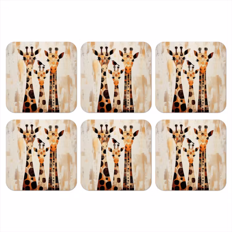 Giraffen - Cartoon - Crème onderzetter kurk middel -3d
