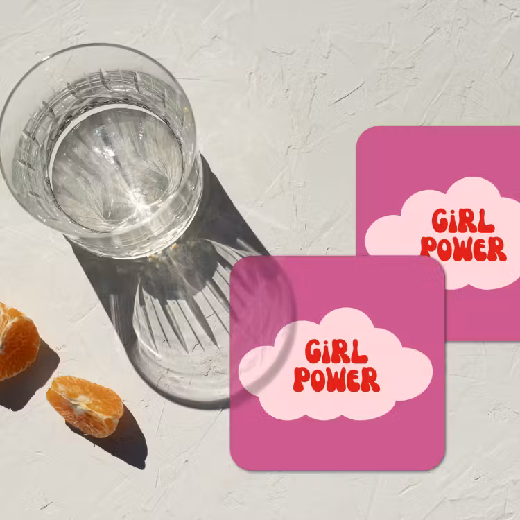 Girl power - Wolk - Roze onderzetter kurk middel -sfeer4