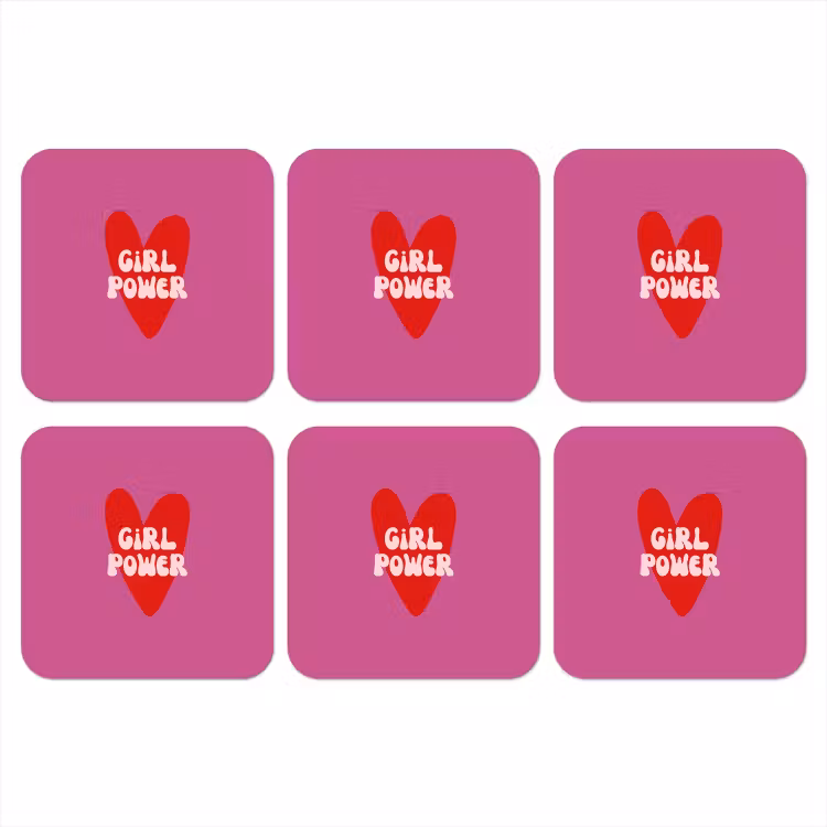 Girl power - Hart - Roze - Rood onderzetter kurk middel -3d
