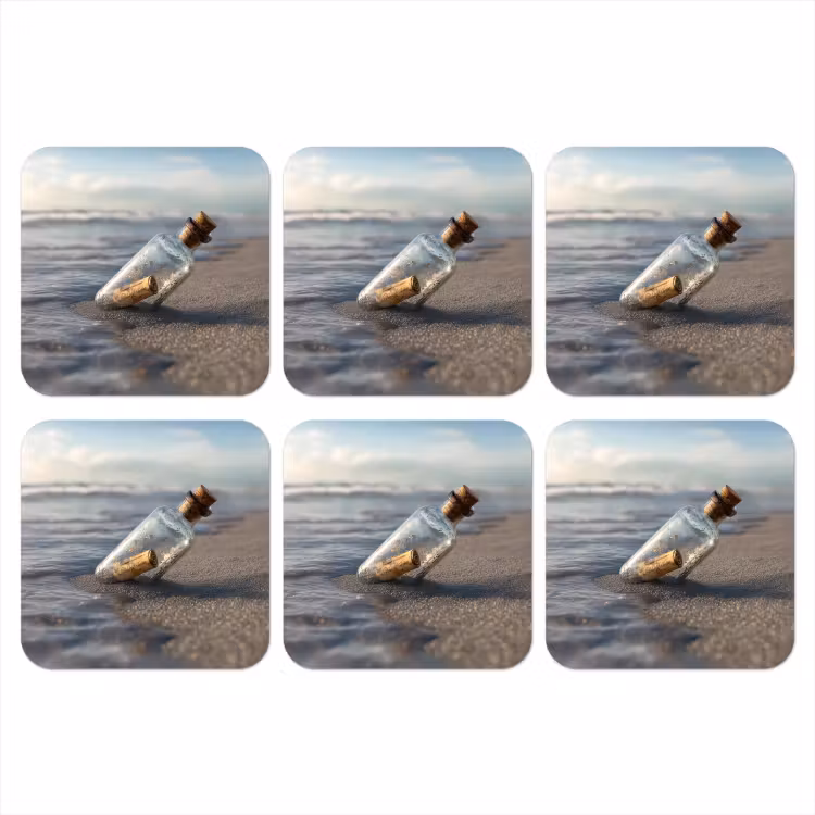 Glazenfles - Post - Zee - Zand onderzetter kurk middel -3d