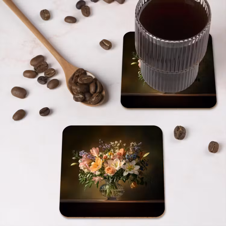 Glazen - Bloemen - Boeket - Kleuren onderzetter kurk middel -sfeer2