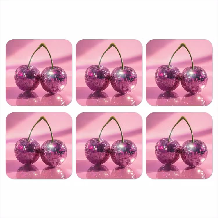 Glitter - Discobol - Roze - Kersen onderzetter kurk middel -3d