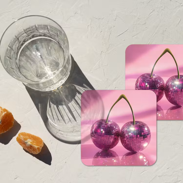 Glitter - Discobol - Roze - Kersen onderzetter kurk middel -sfeer4