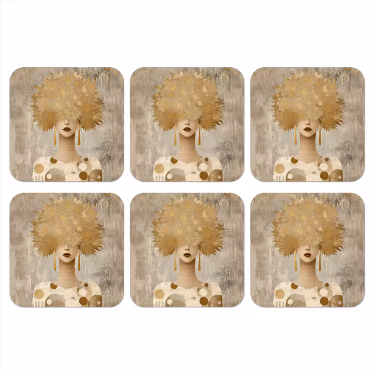 Goud - Portret - Vrouw onderzetter kurk middel -3d