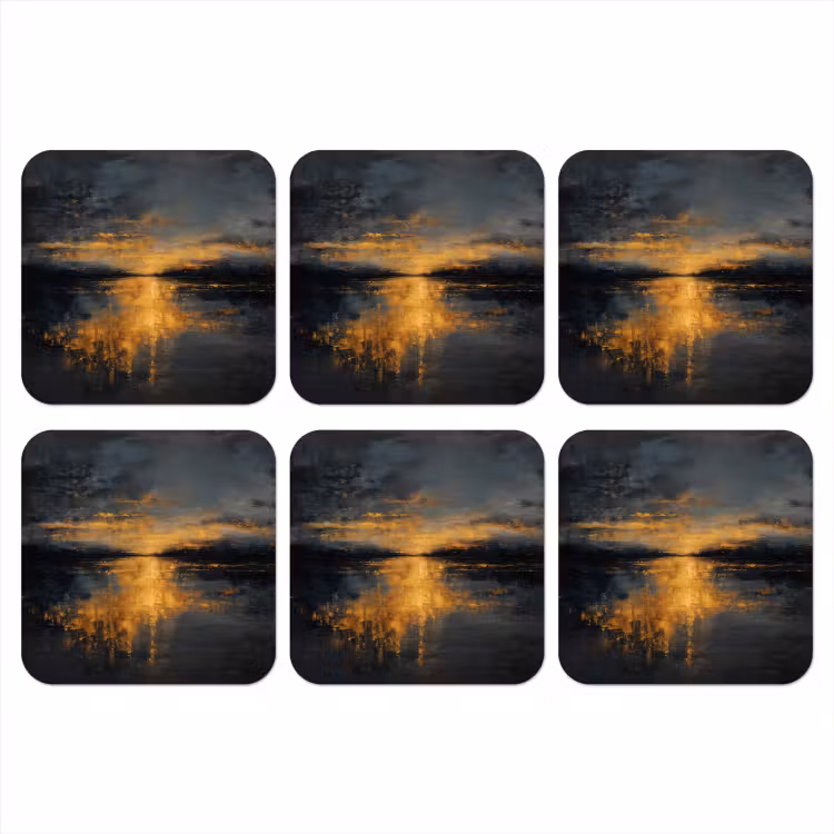 Gouden Reflectie op Water onderzetter kurk middel -3d