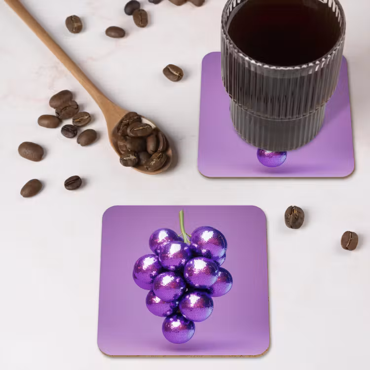 Druif - Disco - Glitter - Paars onderzetter kurk middel -sfeer2