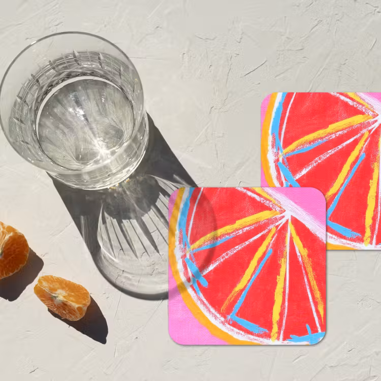 Grapefruit - Geschilderd - Roze - Strepen onderzetter kurk middel -sfeer4