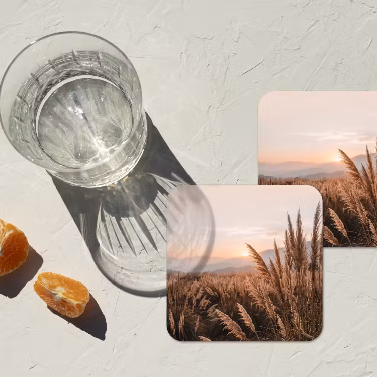 Gras - Veld - Zon - Natuur onderzetter kurk middel -sfeer4