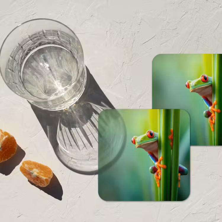 Groene kikker - Nieuwsgierig - Gras onderzetter kurk middel -sfeer4