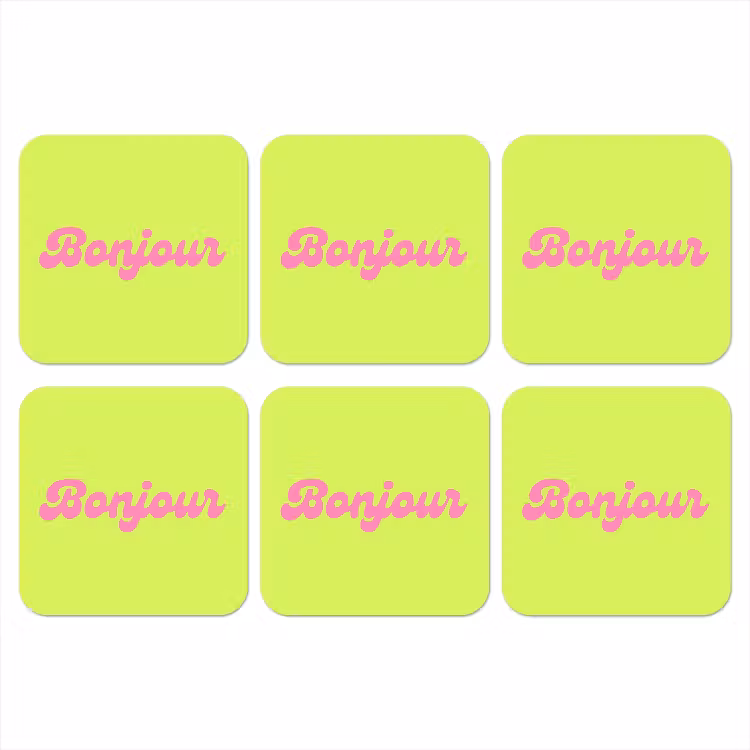 Groen - Roze bonjour - Retro onderzetter kurk middel -3d