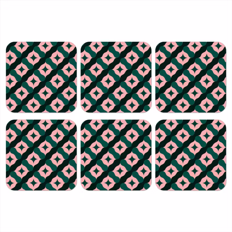 Groen - Roze - Retro - Sterren onderzetter kurk middel 366 -3d