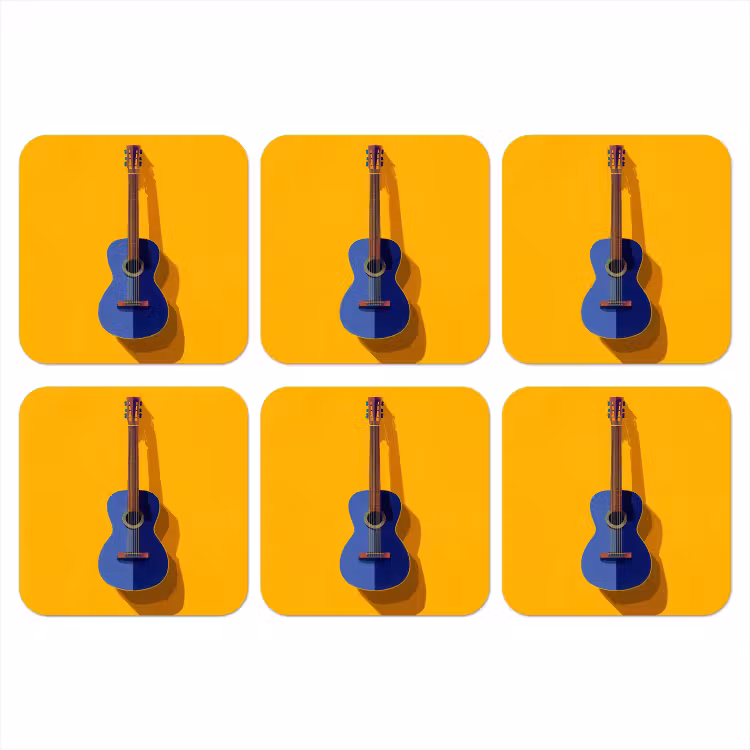 Gitaar - Akoestisch - Minimalistisch - Geel onderzetter kurk middel -3d