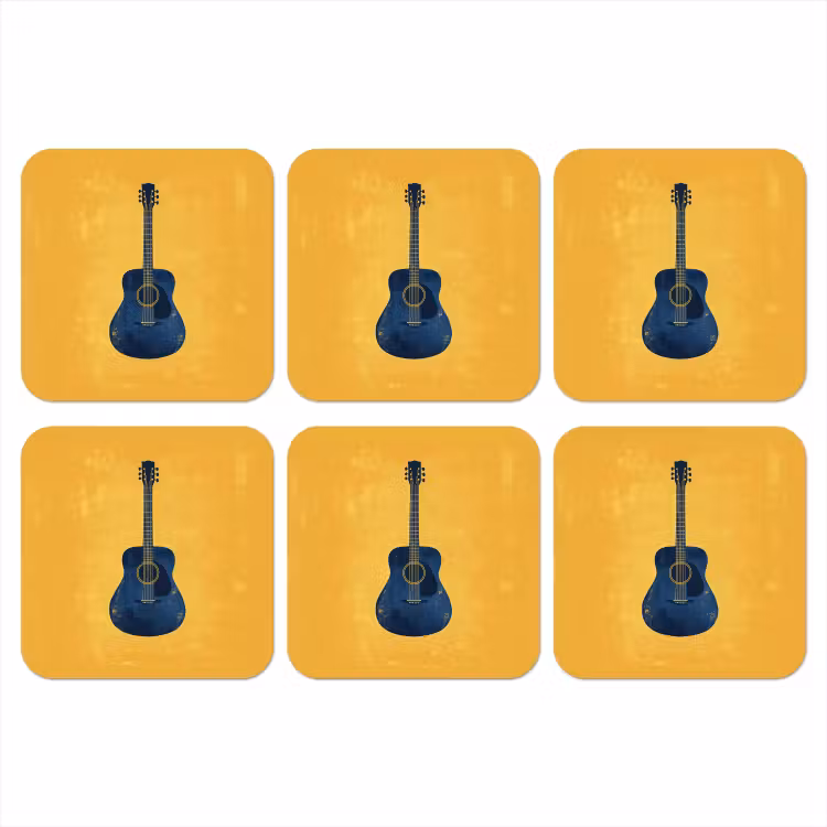 Gitaar - Akoestisch - Geel - Minimalistisch onderzetter kurk middel -3d