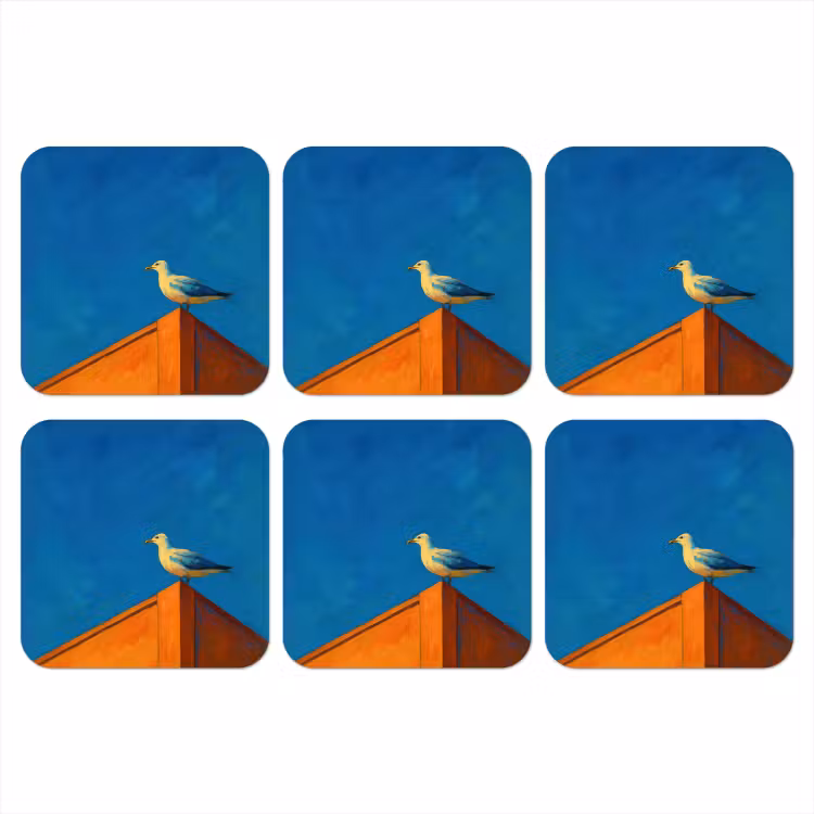Meeuw - Gebouw - Lucht - Geschilderd onderzetter kurk middel -3d