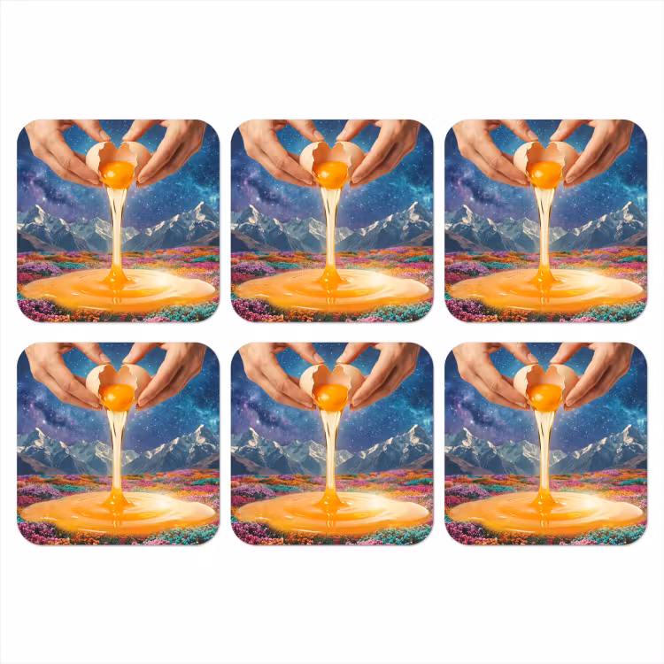 Coaster - Hands - Egg - Surrealism - Handen - Ei - Surrealisme onderzetter kurk middel