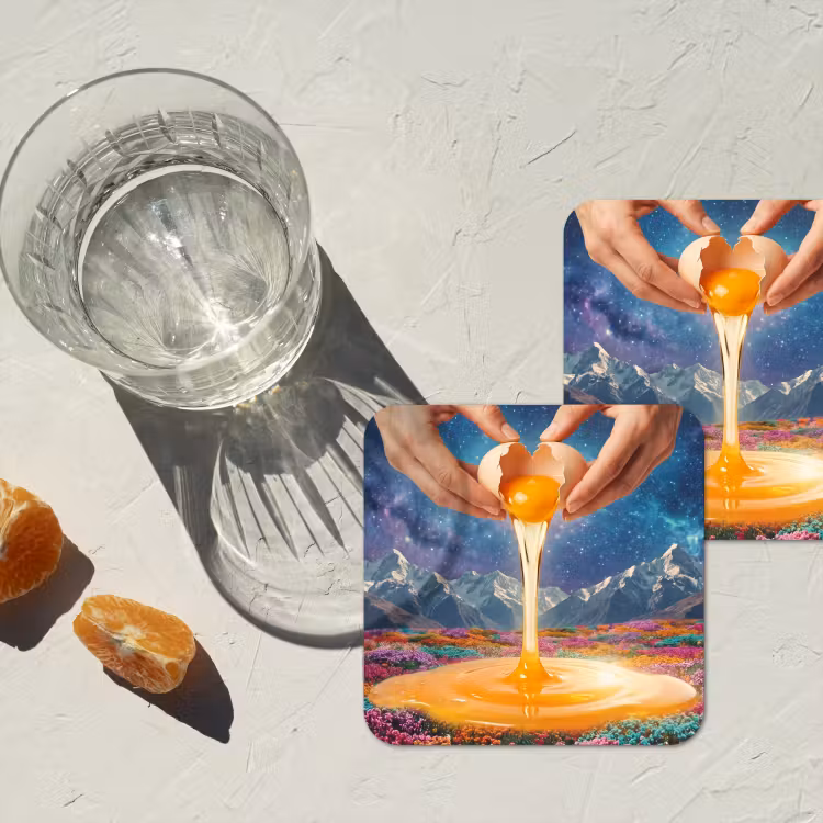 Coaster - Hands - Egg - Surrealism - Handen - Ei - Surrealisme onderzetter kurk middel