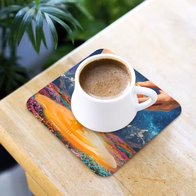 Coaster - Hands - Egg - Surrealism - Handen - Ei - Surrealisme onderzetter kurk middel