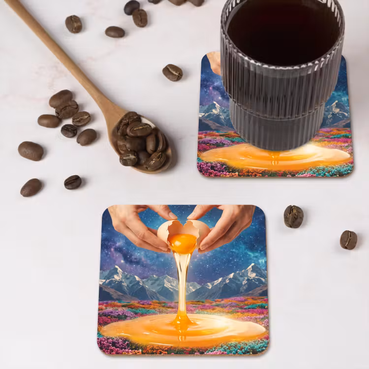Coaster - Hands - Egg - Surrealism - Handen - Ei - Surrealisme onderzetter kurk middel