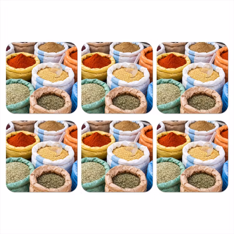 Coaster - Herbs - Bags - Market - Kruiden - Zakken - Markt onderzetter kurk middel