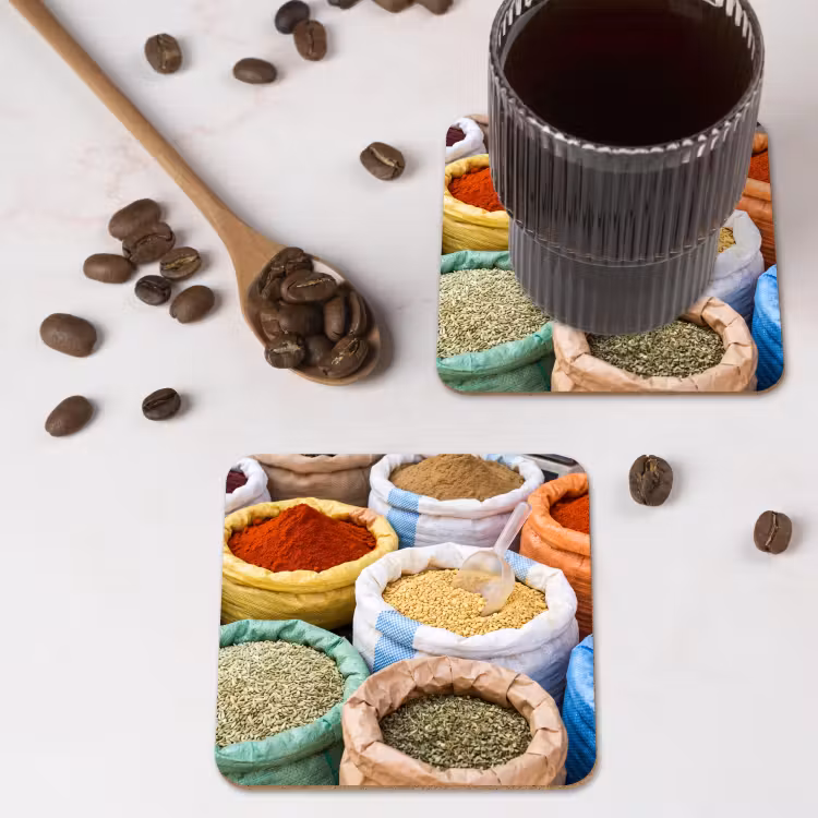 Coaster - Herbs - Bags - Market - Kruiden - Zakken - Markt onderzetter kurk middel