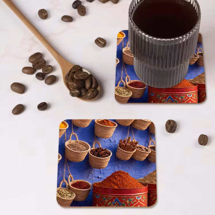 Coaster - Herbs - Baskets - Market - Kruiden - Manden - Markt onderzetter kurk middel
