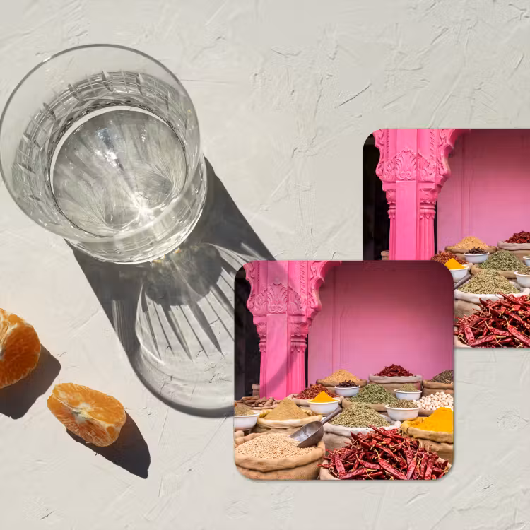 Coaster - Herbs - Market - Pink - Kruiden - Markt - Roze onderzetter kurk middel