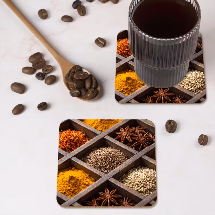 Coaster - Herbs - Wood - Food - Kruiden - Houten - Eten onderzetter kurk middel