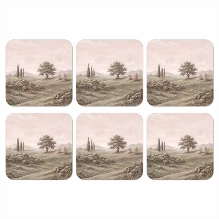 Heuvellandschap - Bomen - Natuur - Groen onderzetter kurk middel -3d