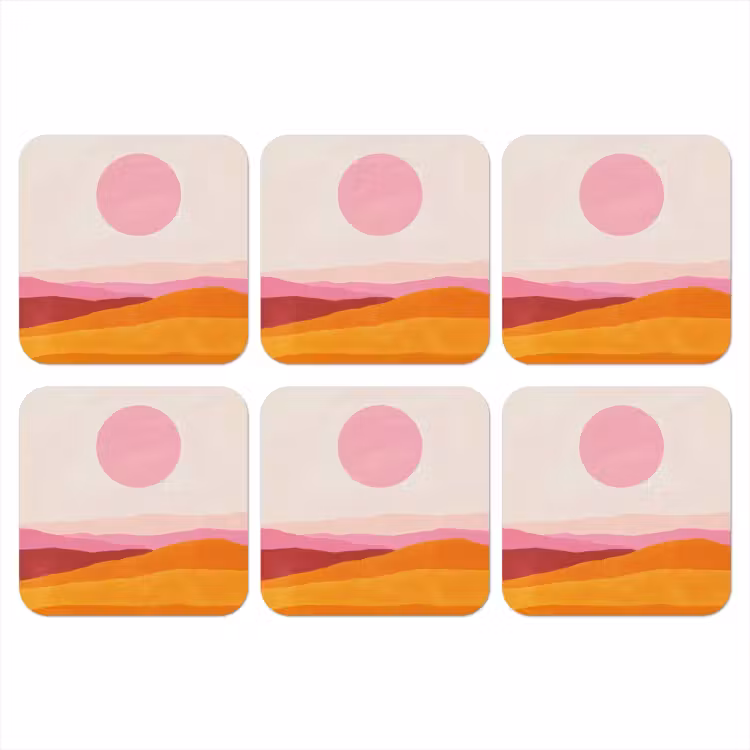 Heuvels - Oranje - Zon - Abstract onderzetter kurk middel -3d