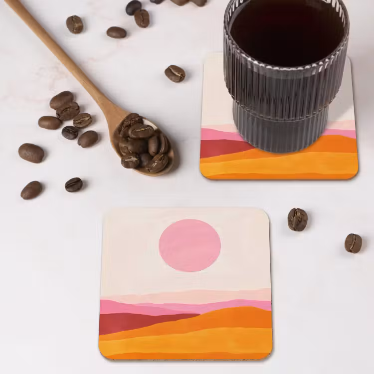 Heuvels - Oranje - Zon - Abstract onderzetter kurk middel -sfeer2