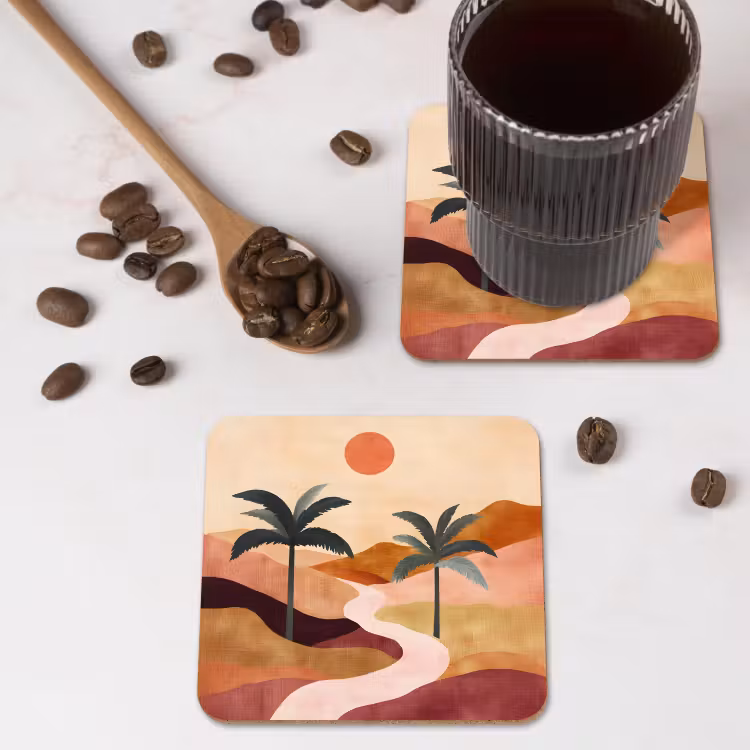 Heuvels - Palmbomen - Abstract onderzetter kurk middel -sfeer2