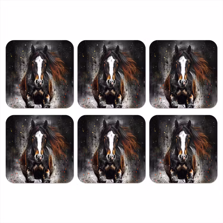 Paard - Dieren - Zwart - Luxe - Modern onderzetter kurk middel -3d