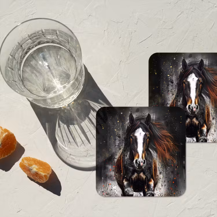 Paard - Dieren - Zwart - Luxe - Modern onderzetter kurk middel -sfeer4