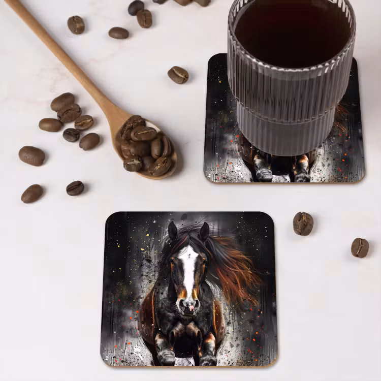 Paard - Dieren - Zwart - Luxe - Modern onderzetter kurk middel -sfeer2
