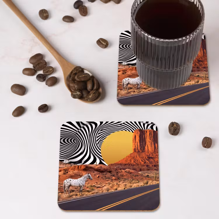 Coaster - Horse - Desert - Nature - Paard - Woestijn - Natuur onderzetter kurk middel