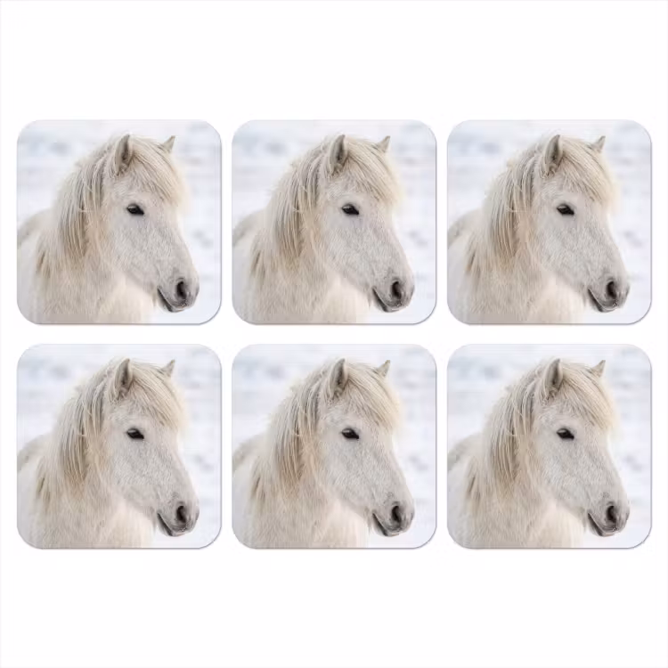 Paard - Kop - Winter - Dieren - Wit onderzetter kurk middel -3d